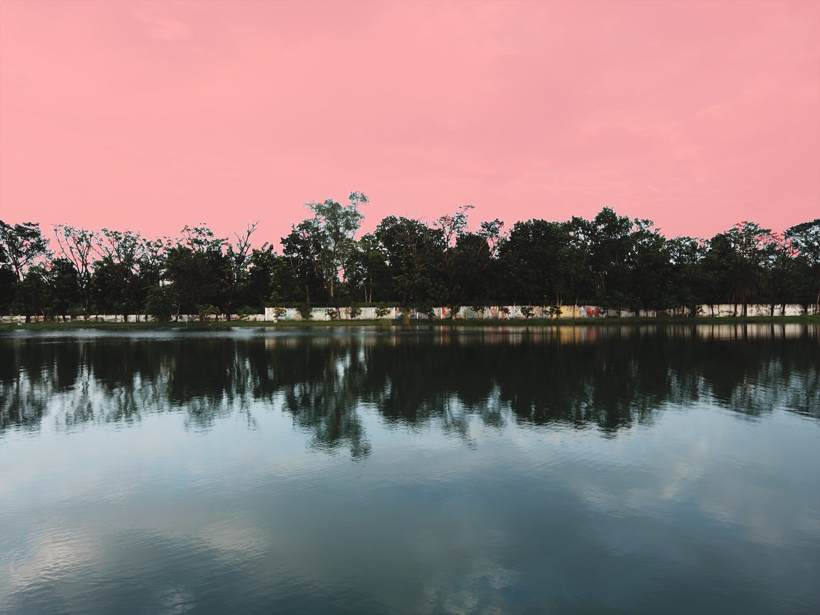 The lake photo with the sky tinted red to show the selection